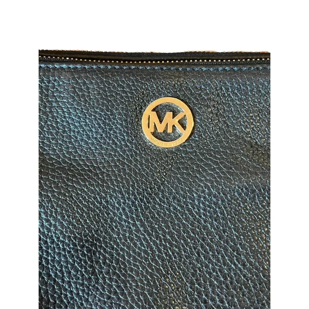 Michael Kors Black Pebbled Leather Shoulder Bag Crossbody Zip Purse Gold MK Logo